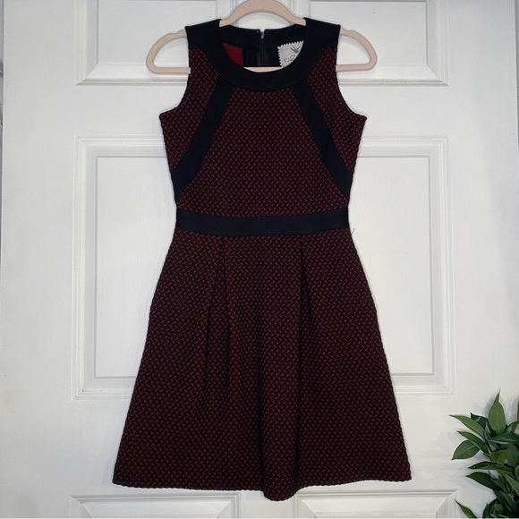 Tabitha Red & Black Textured Knit Colorblock Career Fit and Flare Dress Size 2 - Picture 1 of 9